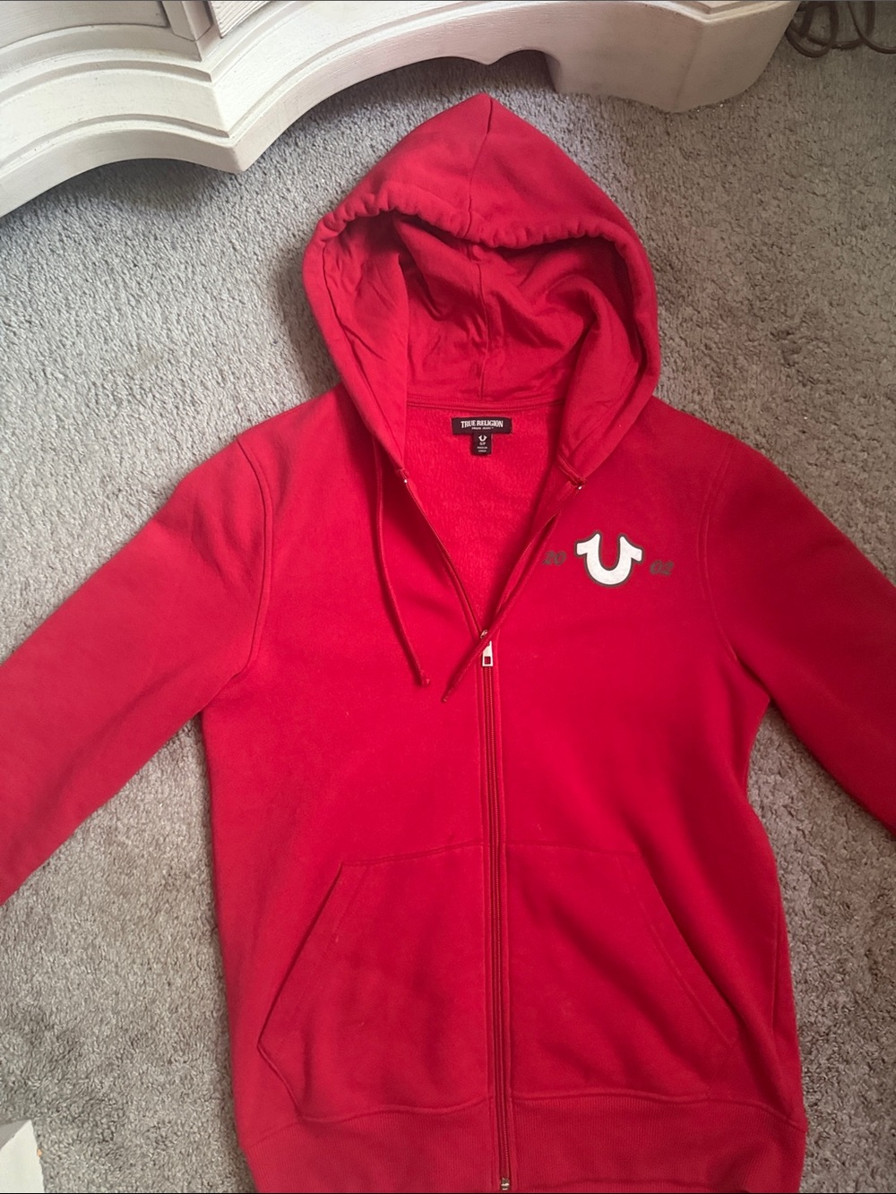 True Religion Red Full-Zip Hoodie with Horseshoe Accent